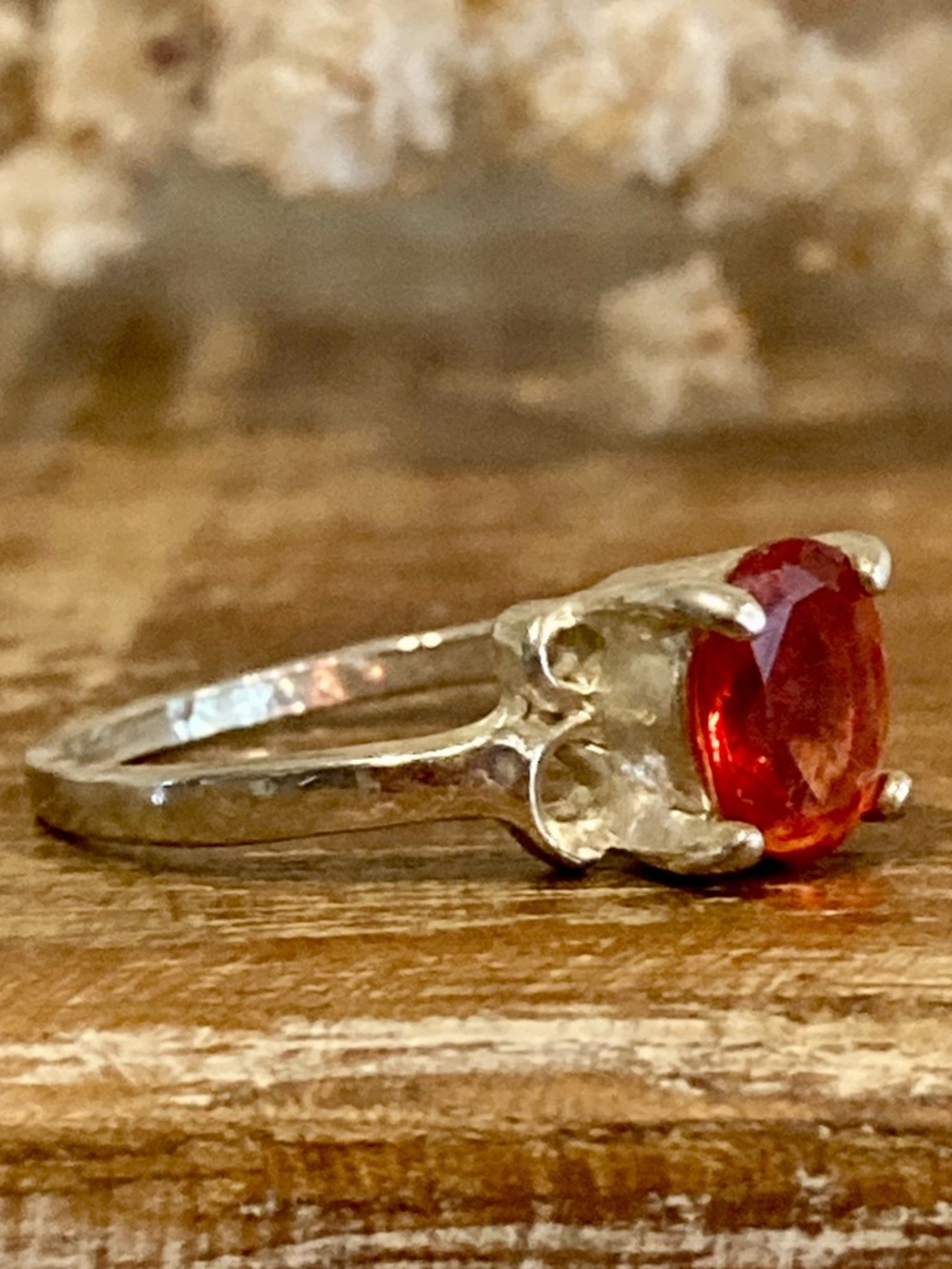 Sterling Silver 925 Orange Red Faceted Gemstone Ring Size 7 - Picture 7 of 13